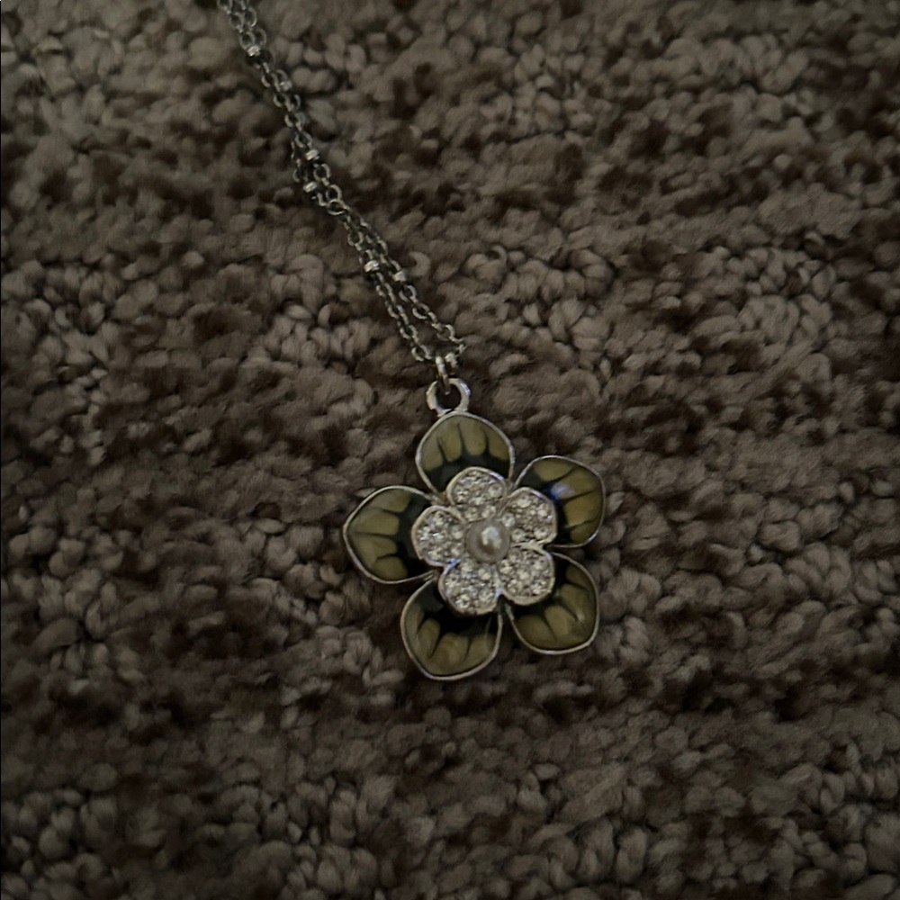 Lia Sophia Silver and Green Flower Necklace